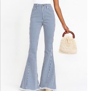 NWT SHOW ME YOUR MUMU DENIM BERKLEY BELLS blue stripes new